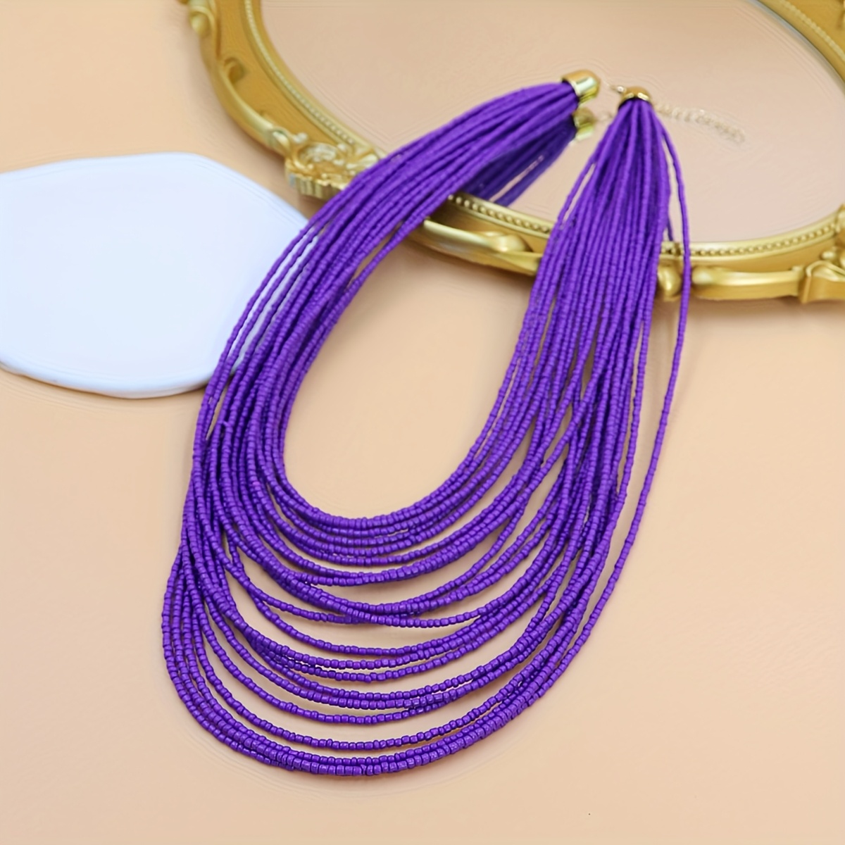 Bohemian Purple Beaded Necklace Braided Finish